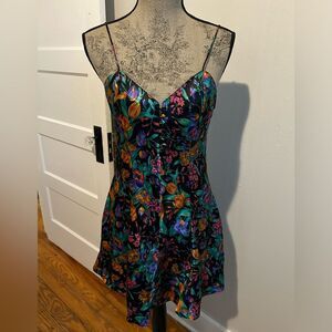 Vintage Katheryn Colorful 80s Floral Silky Nightie Lingerie Teddy Dress Slip